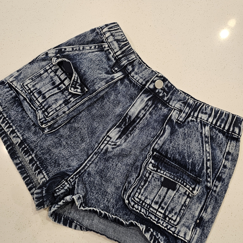 High-Rise Acid Wash Denim Shorts - Blue - Picture 1 of 2